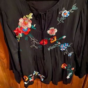Johnny Was Embroidered Blouse Black XL